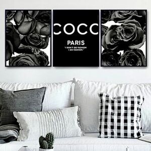 Chanel B&W Roses Picture print collection-Glam Wall Art Chic Modern black rose